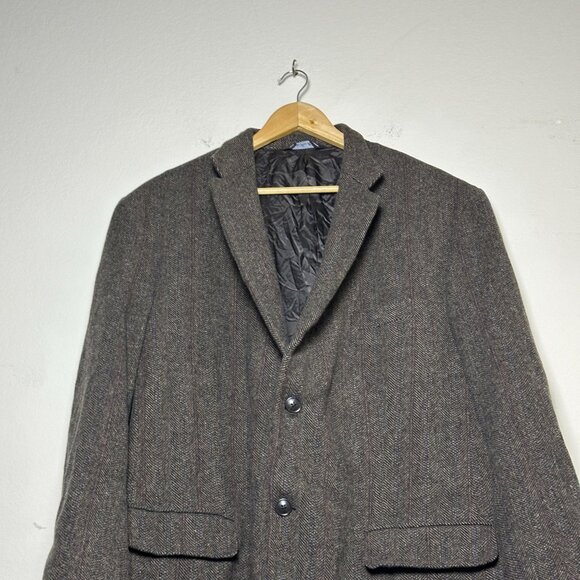 VTG Cricketeer Wool Blazer Sport Coat Jacket Men 46 Herringbone Brown 90s Prep - Picture 9 of 16
